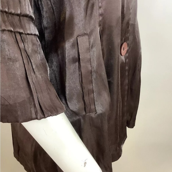 Damee Inc Sz L Shiny Look Button Cardigan Brown Polyester 3/4 Sleeve V Neck - Picture 5 of 7